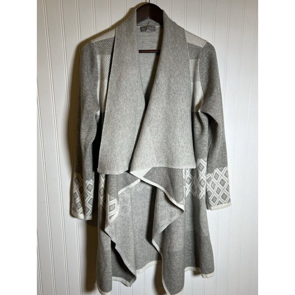 Long Cardigan X Large Collar Women’s Size XL Geometric Grey Warm Soft